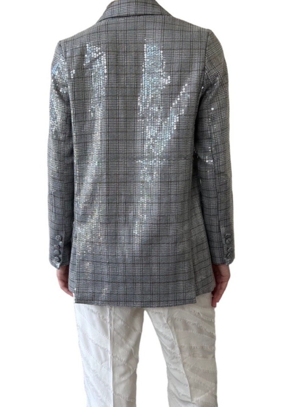 Jason Wu Sequined Double Breasted Blazer Gray Plaid Small NEW - Picture 13 of 16